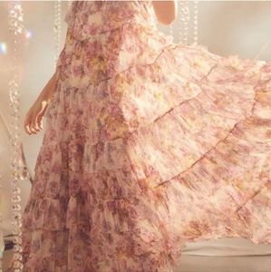 Needle & Thread Jasmine Hemsley Harmony Ruffled Floral-Print Tulle Mididress